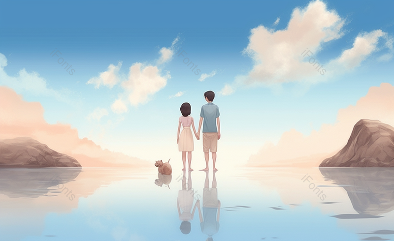 情侣牵手小狗背影卡通手绘场景,插画/手绘图,插画/手绘图库,插画/手绘图下载,插画/手绘